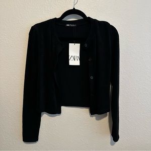 NWT Zara Black Ribbed Cardigan